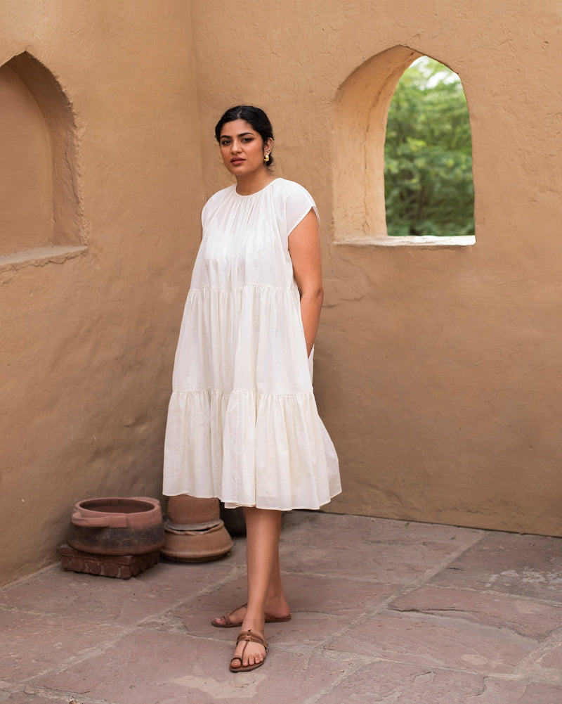 Tiered Dress with Slip - Ivory
