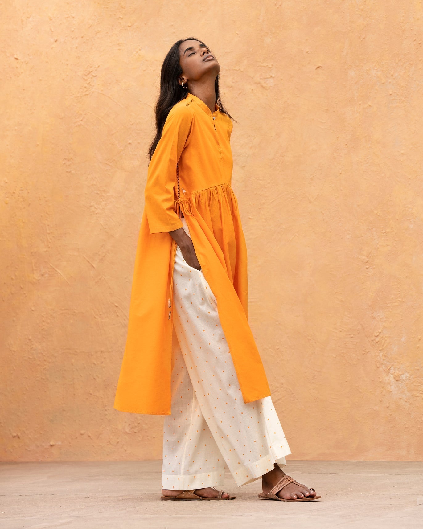 Waist Gathered Kurta - Orange
