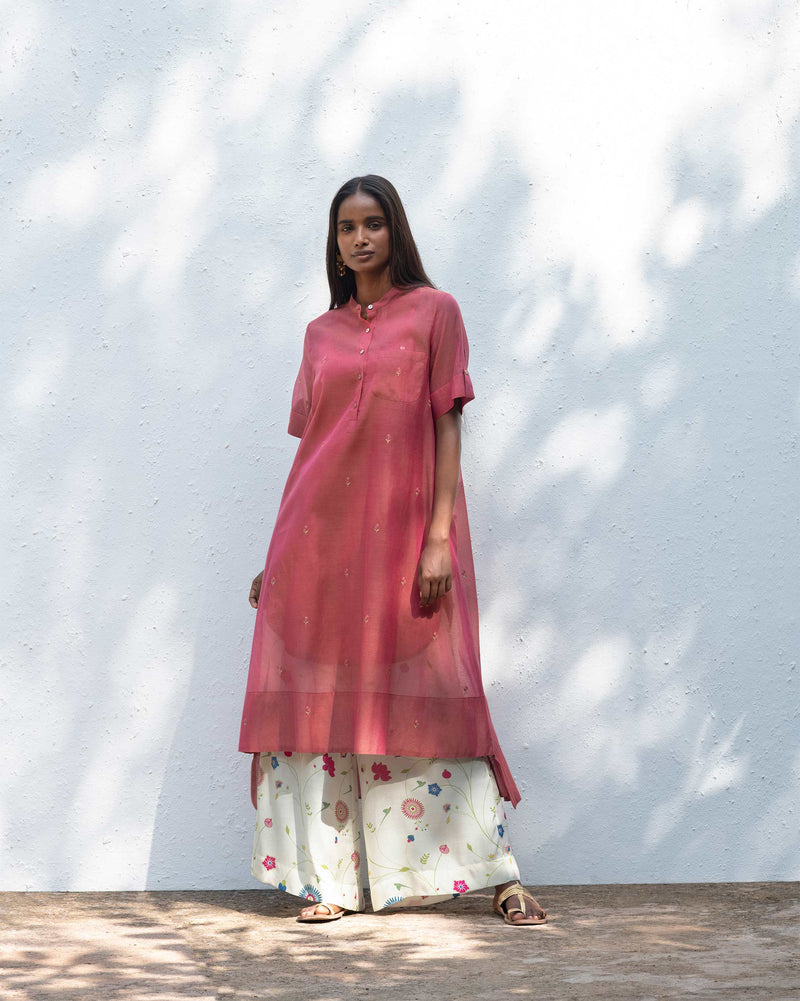 Round Hem Kurta with Slip - Red
