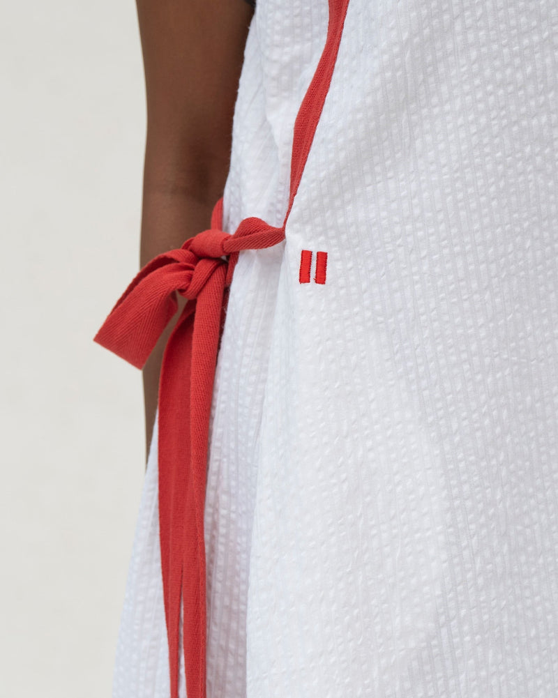 Twill Tape Strappy Dress - White Seersucker
