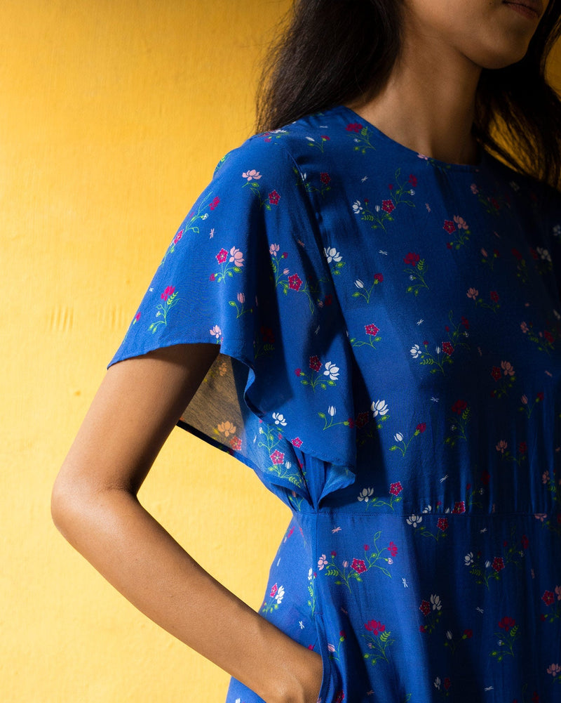 Ruffle Sleeve Dress - Blue