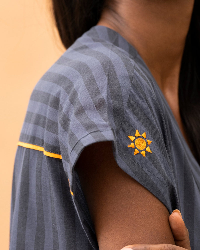 V-Neck Kaftan - Grey & Charcoal