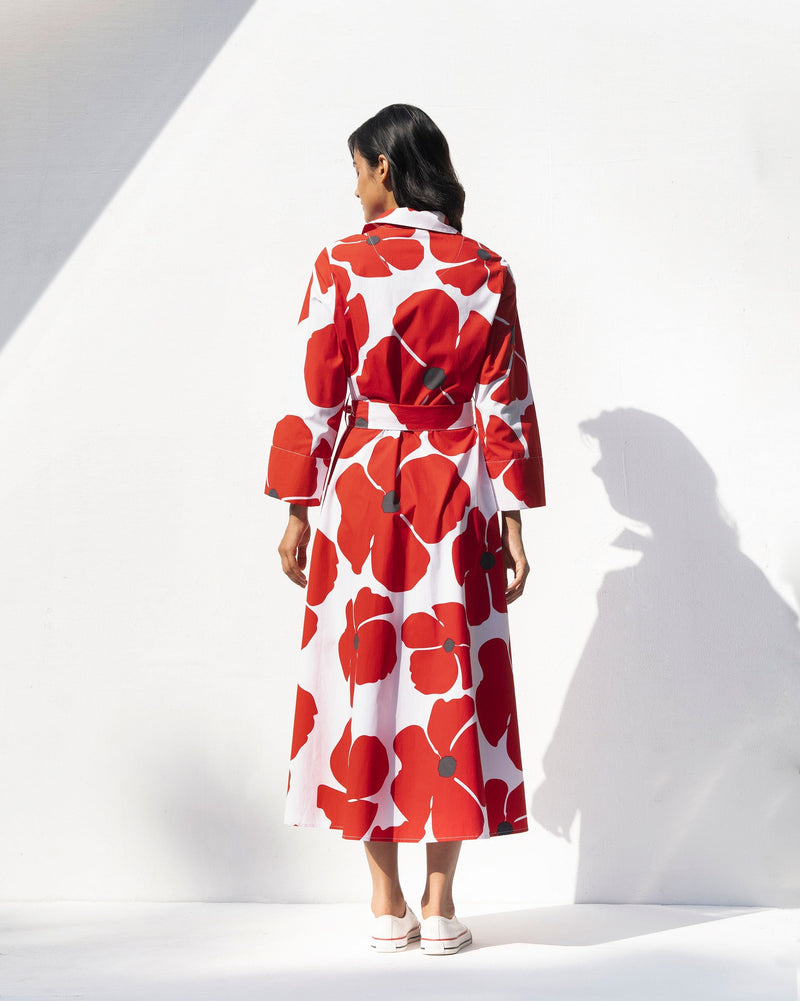 Sash Dress - White & Red