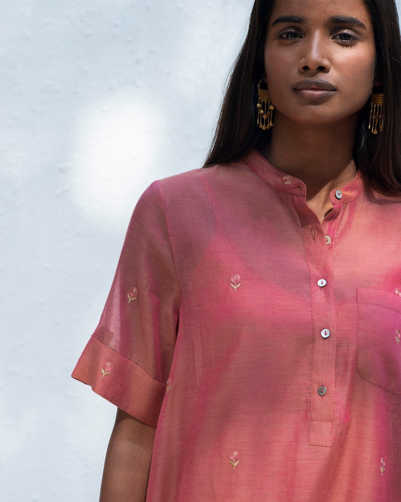 Round Hem Kurta with Slip - Red