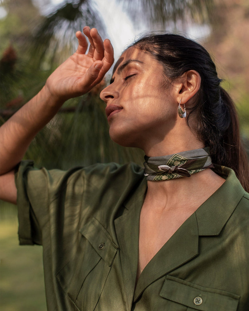 Square Grid Bandana - Olive