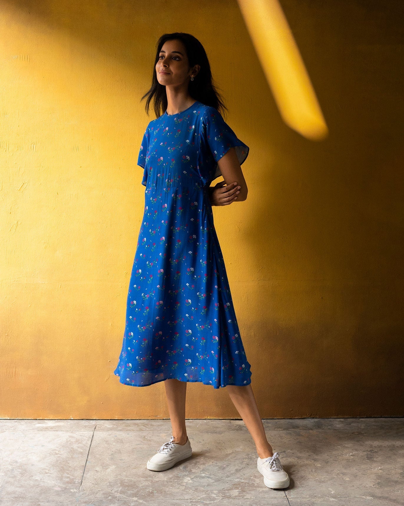 Ruffle Sleeve Dress - Blue