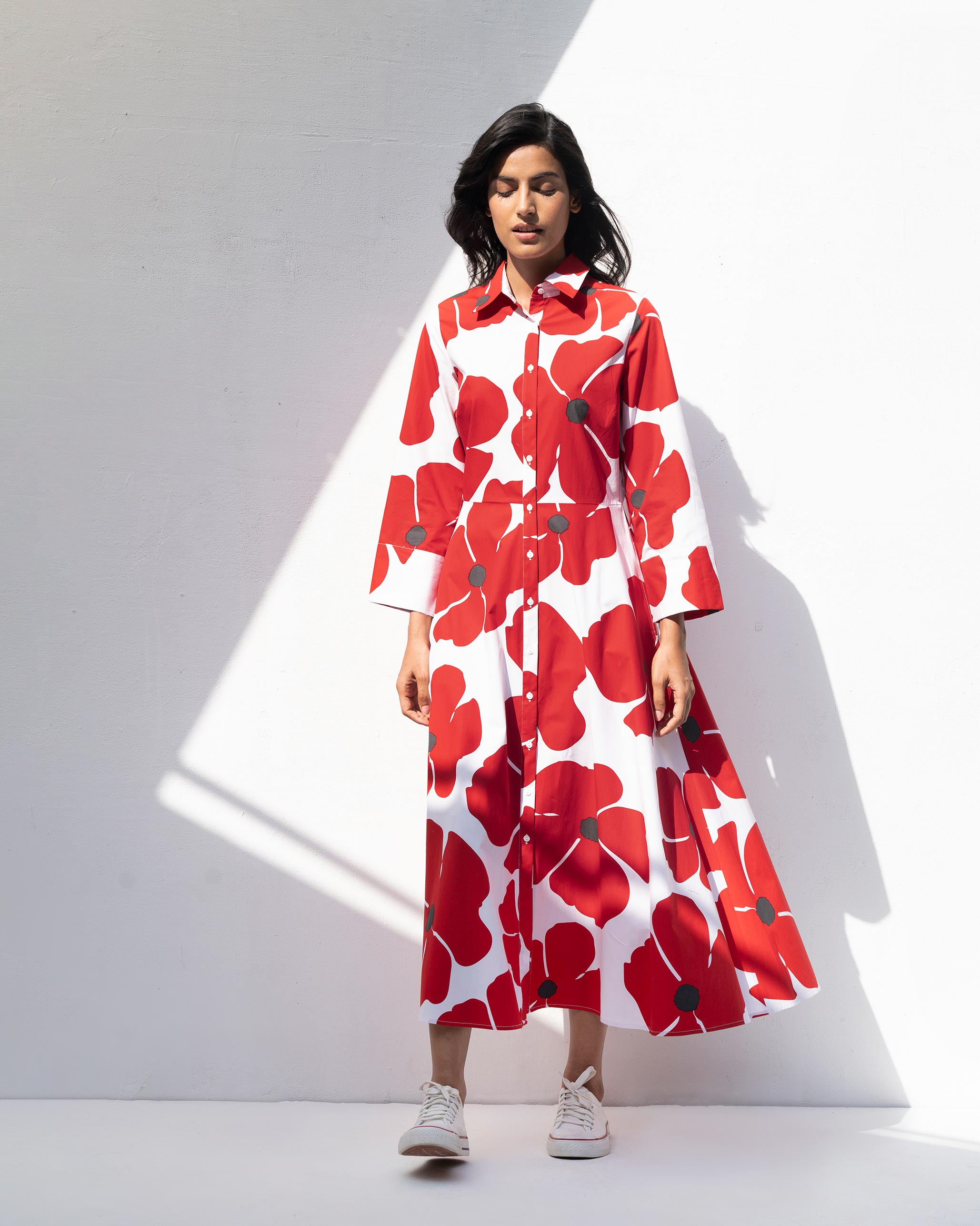 Sash Dress - White & Red