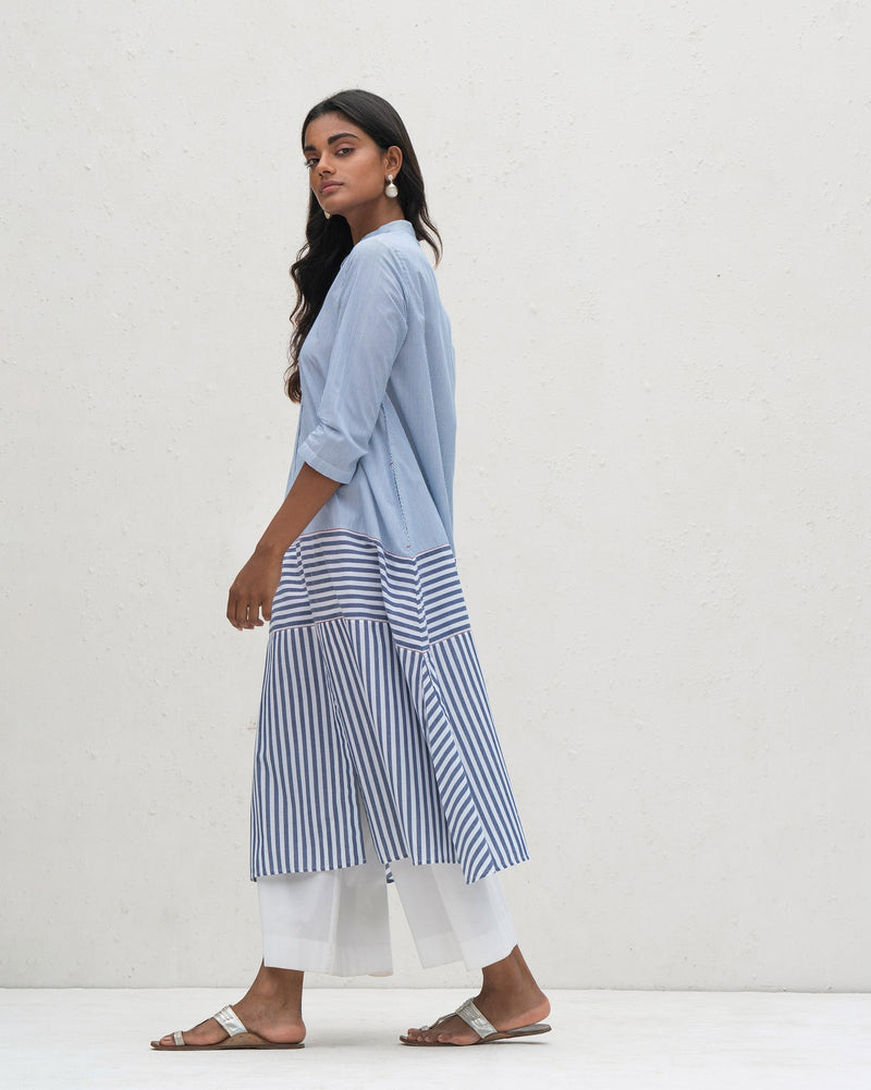 Serene Panel Kurta - Blue & White