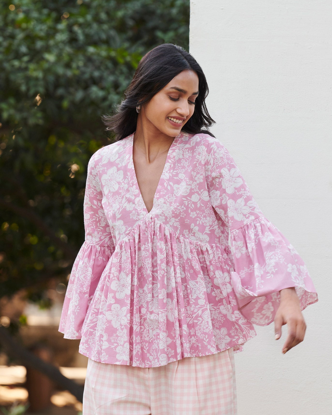 Ruffled Sleeves Top-Pink