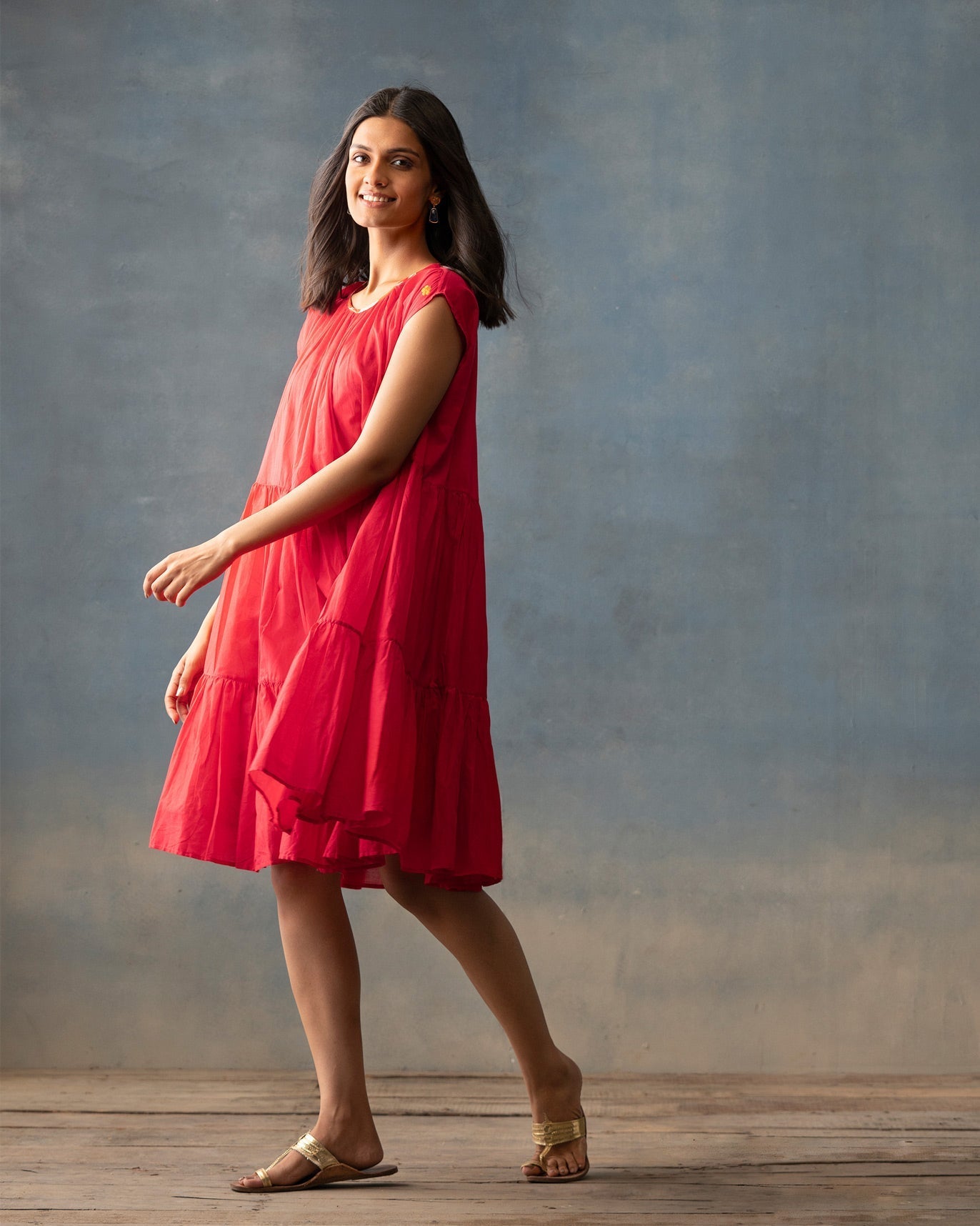 Tiered Dress with Slip - Fuchsia