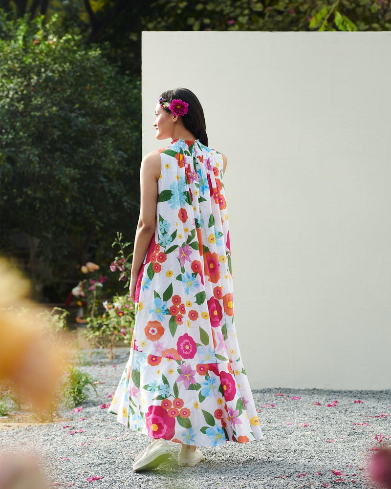 Smocked Neck Dress - Multi Color