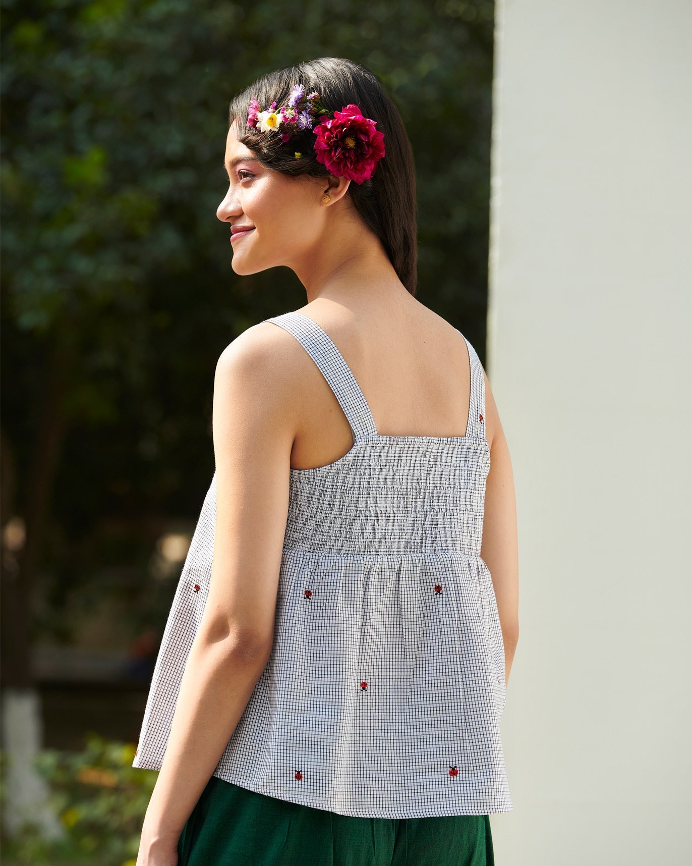 Smocked Strappy Top - White & Black