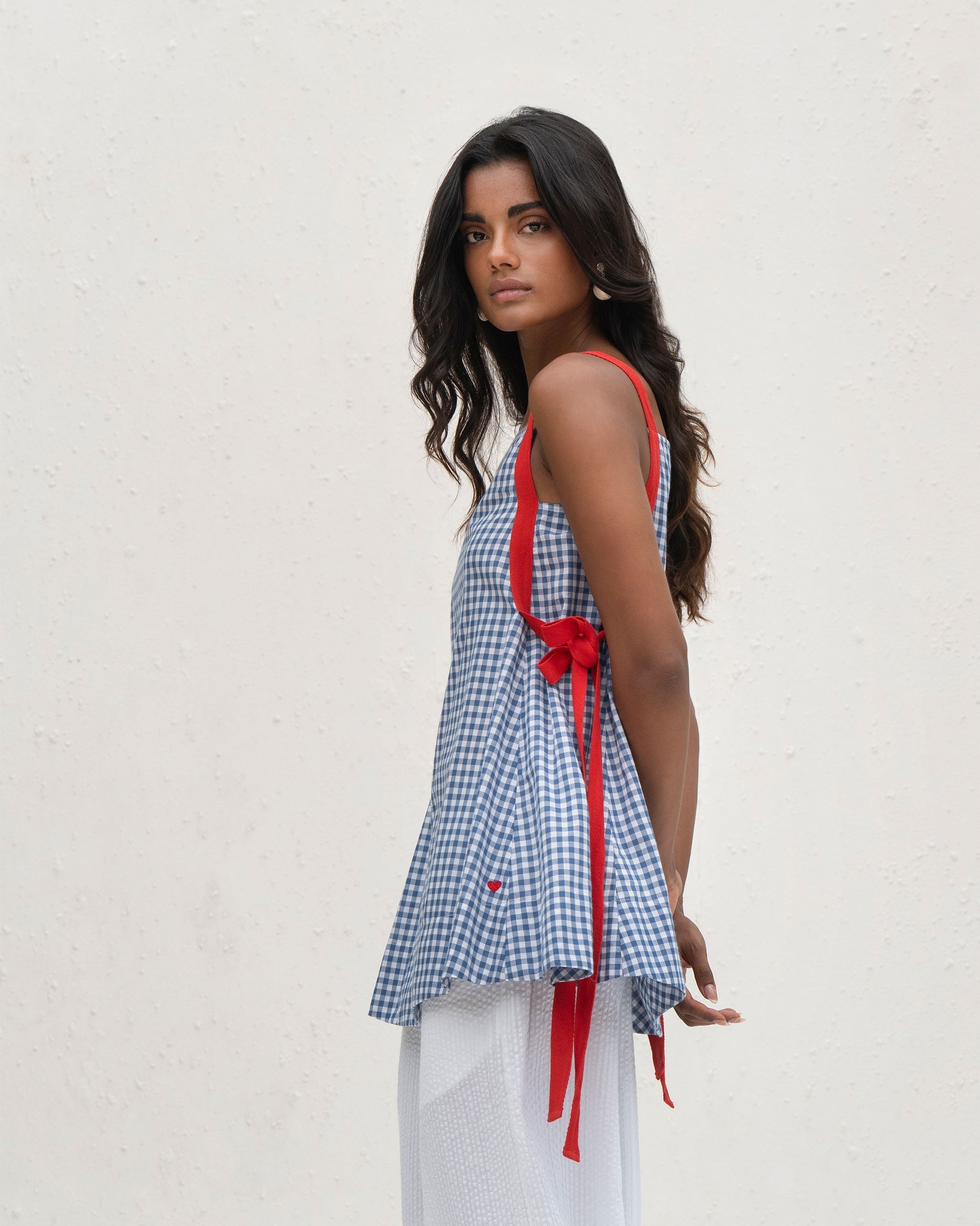 Twill Tape Strappy Top - Blue & White