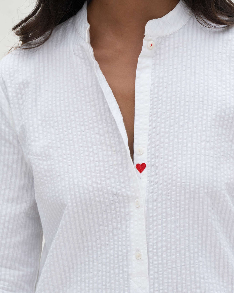 Basic Long Length Kurta - White Seersucker