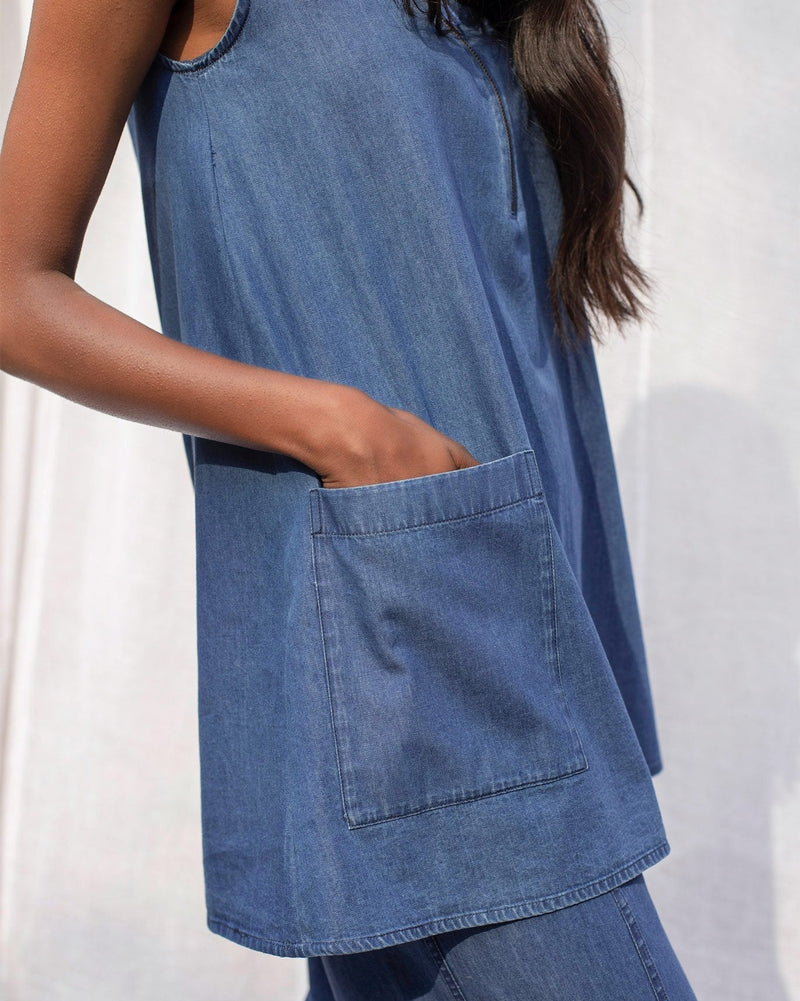 Sleeveless Zipper Top - Blue