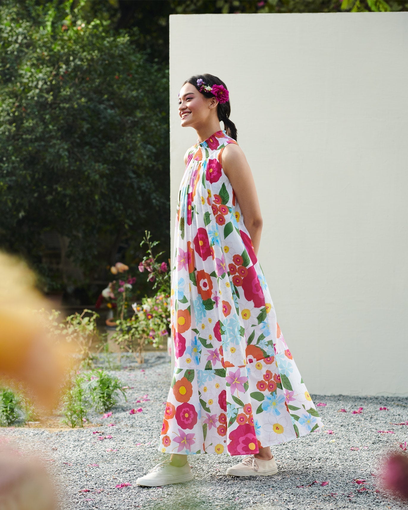 Smocked Neck Dress - Multi Color
