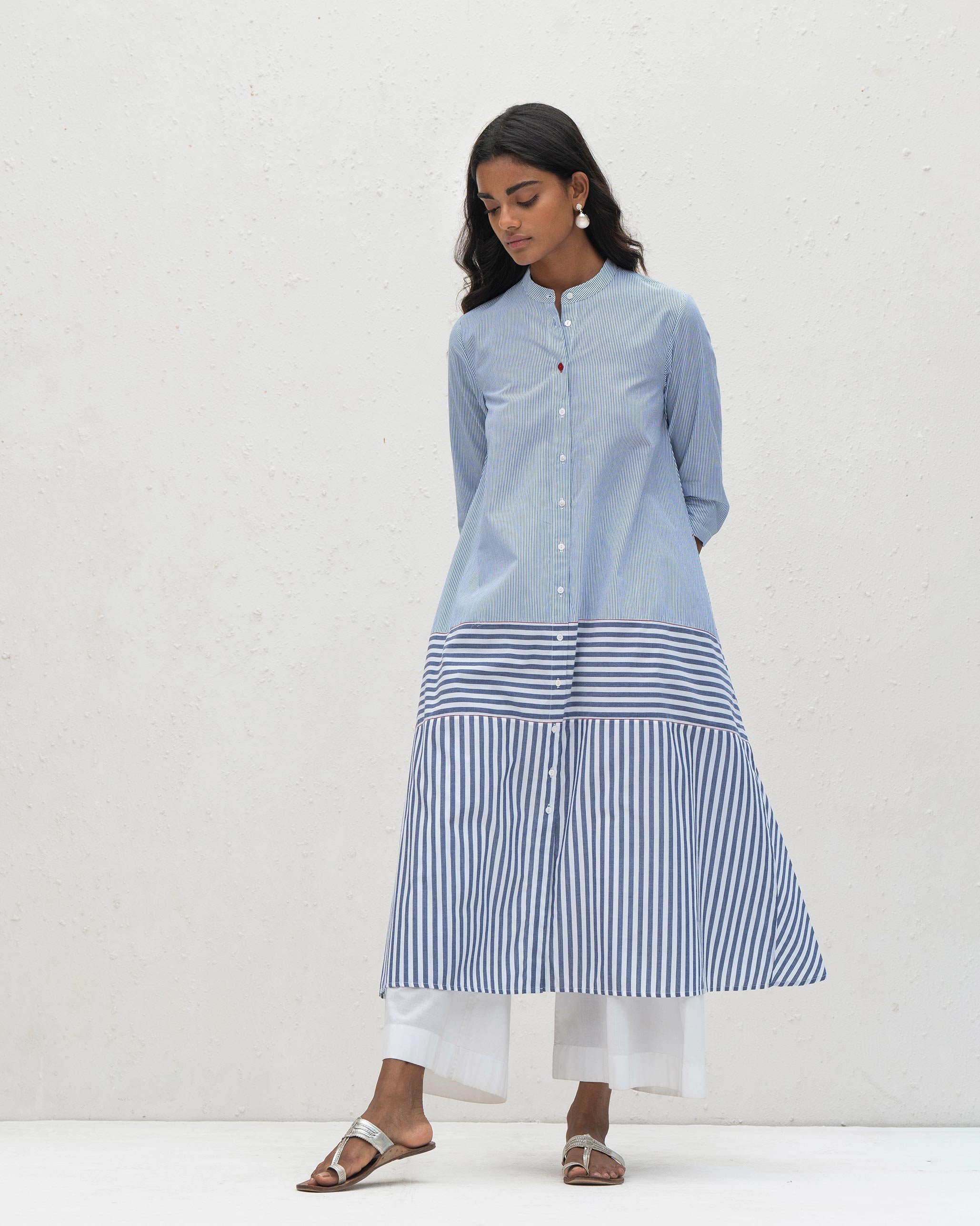 Serene Panel Kurta - Blue & White