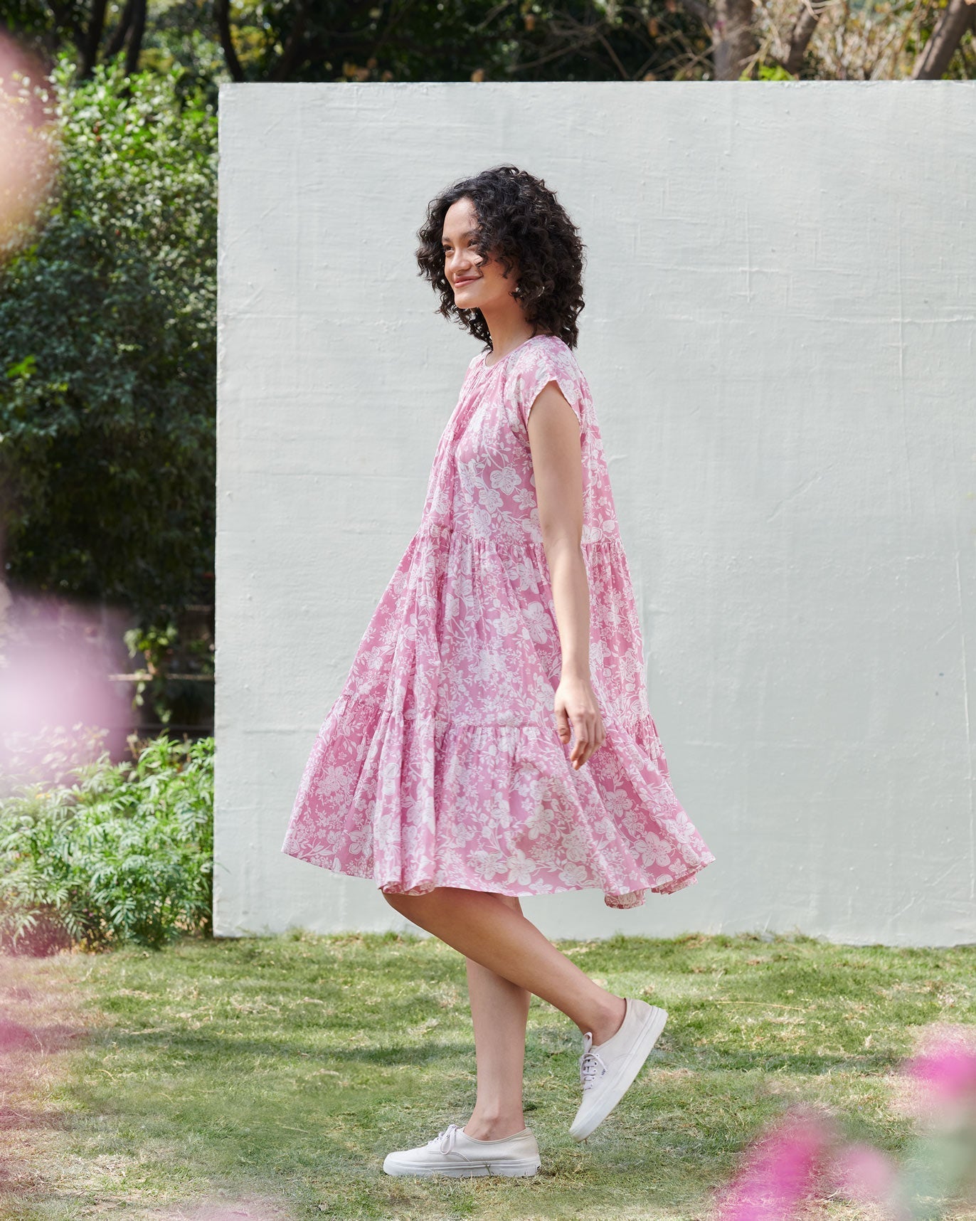 Tiered Dress with Slip - Pink