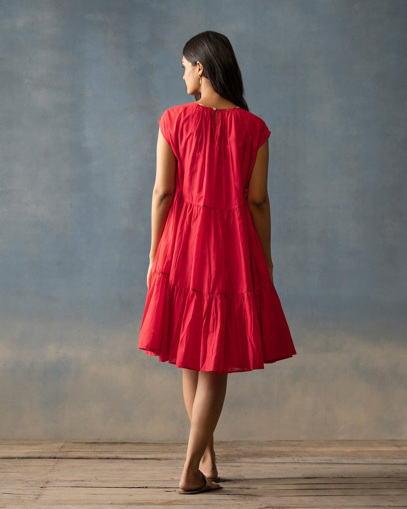 Tiered Dress with Slip - Fuchsia