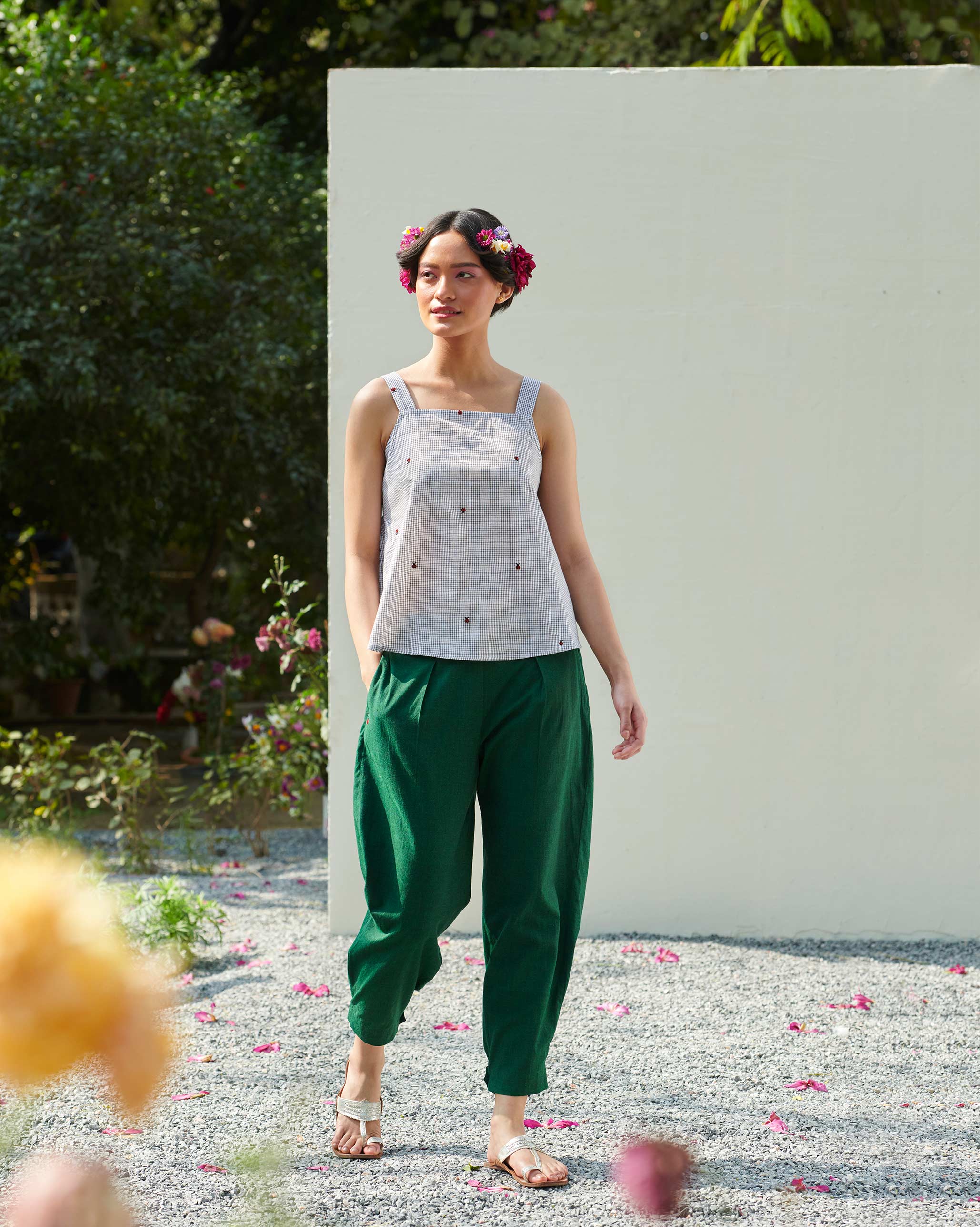Smocked Strappy Top - White & Black