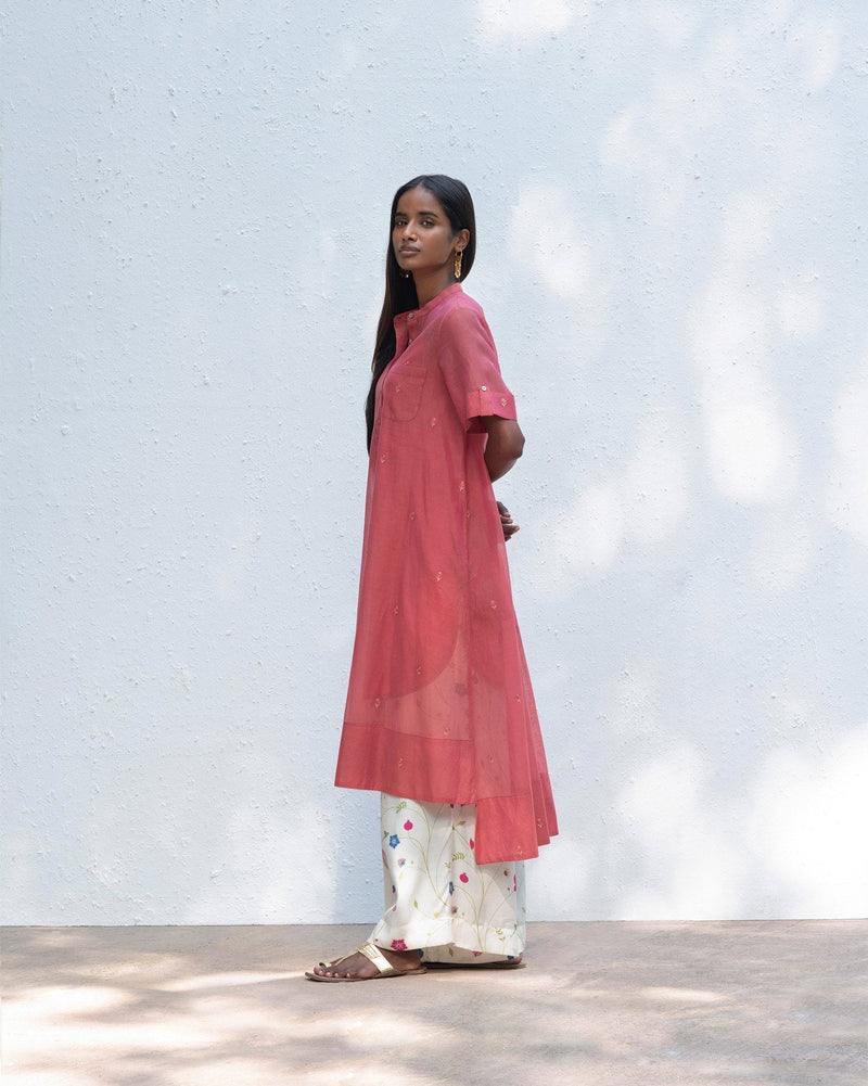 Round Hem Kurta with Slip - Red
