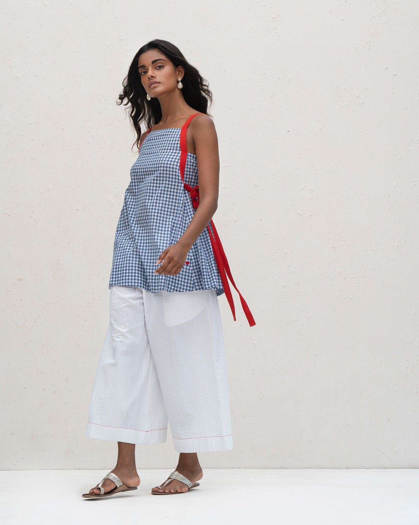 Twill Tape Strappy Top - Blue & White
