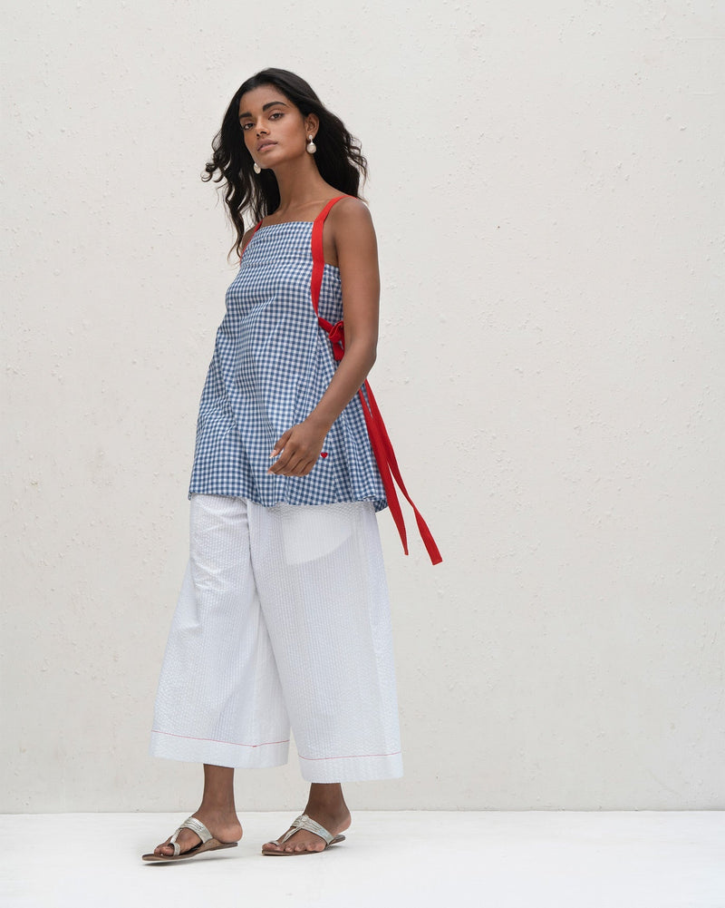 Twill Tape Strappy Top - Blue & White