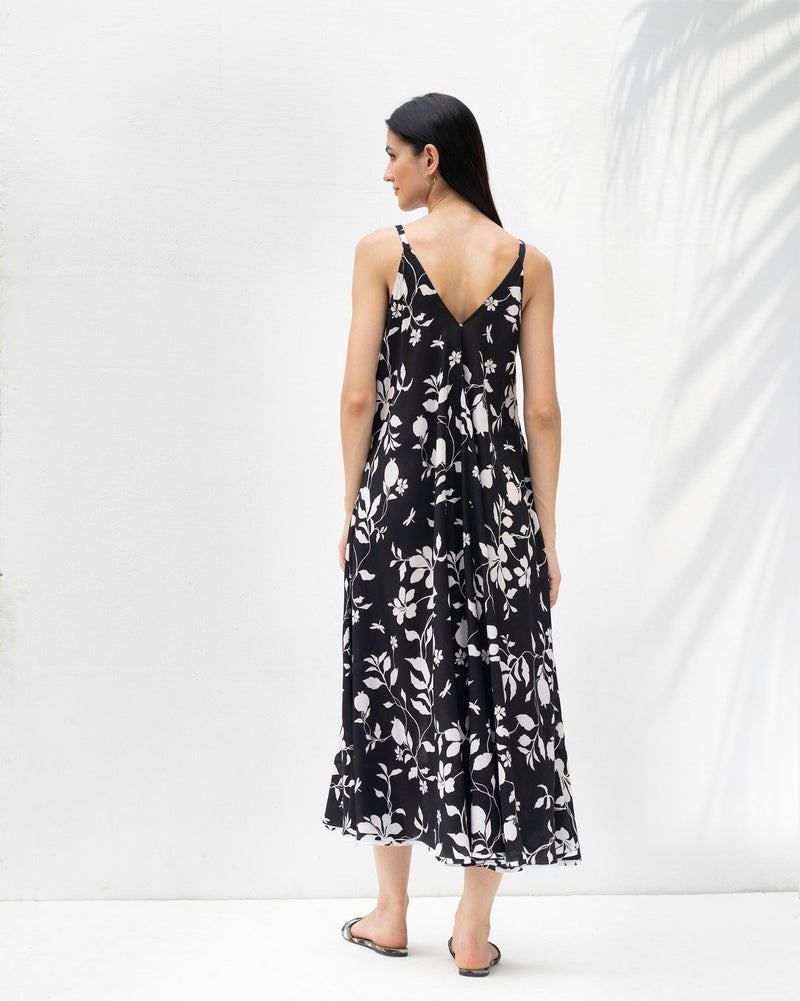 V-Neck Strappy Dress - Ivory & Black