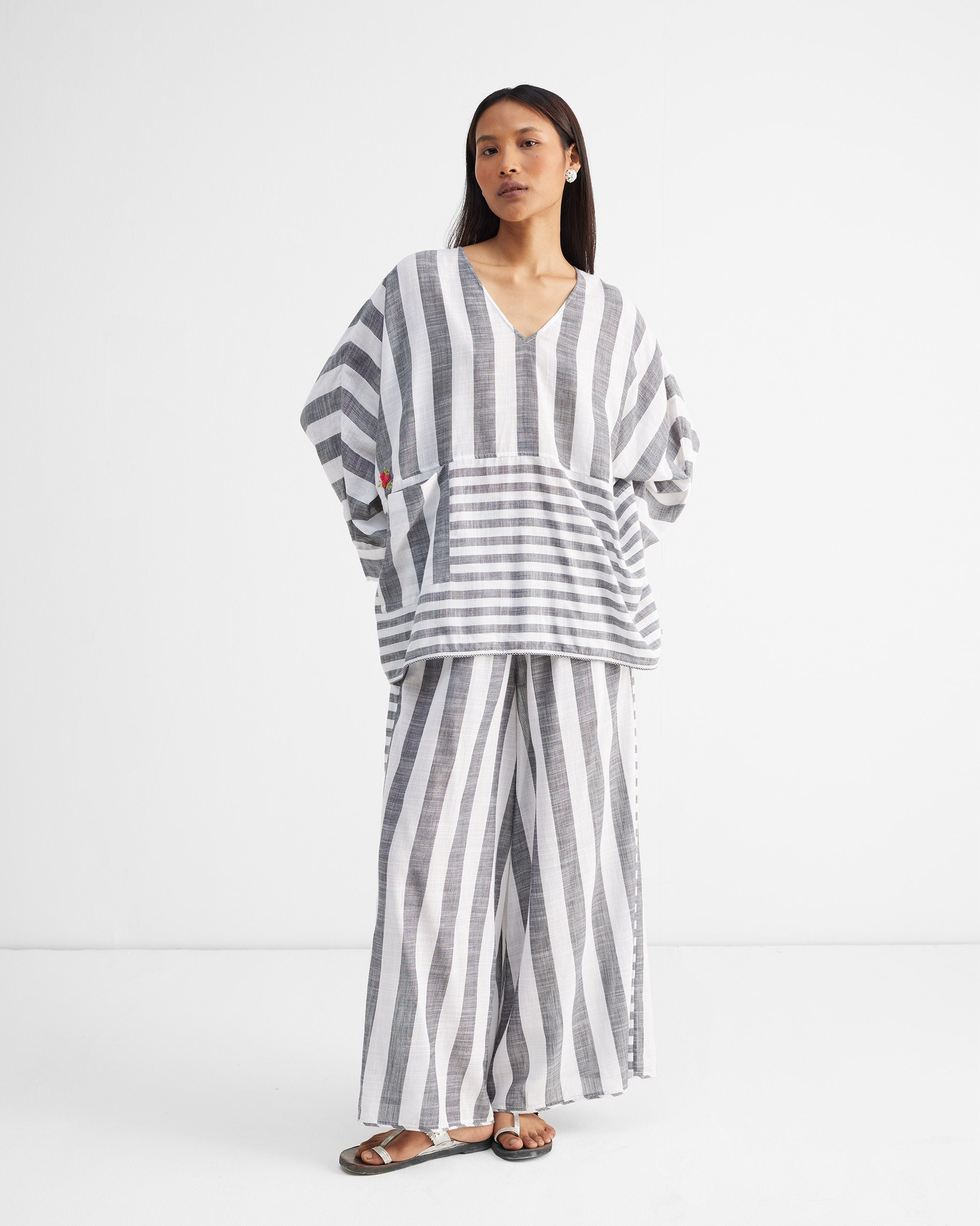 Ceylon Pyjamas - Charcoal & White Stripes