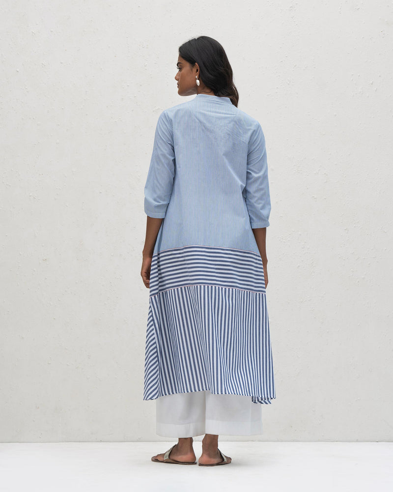 Serene Panel Kurta - Blue & White