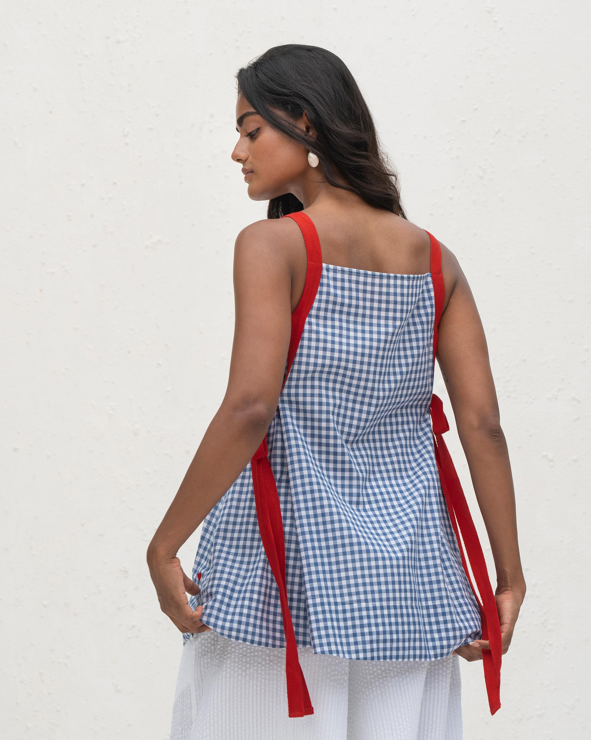 Twill Tape Strappy Top - Blue & White
