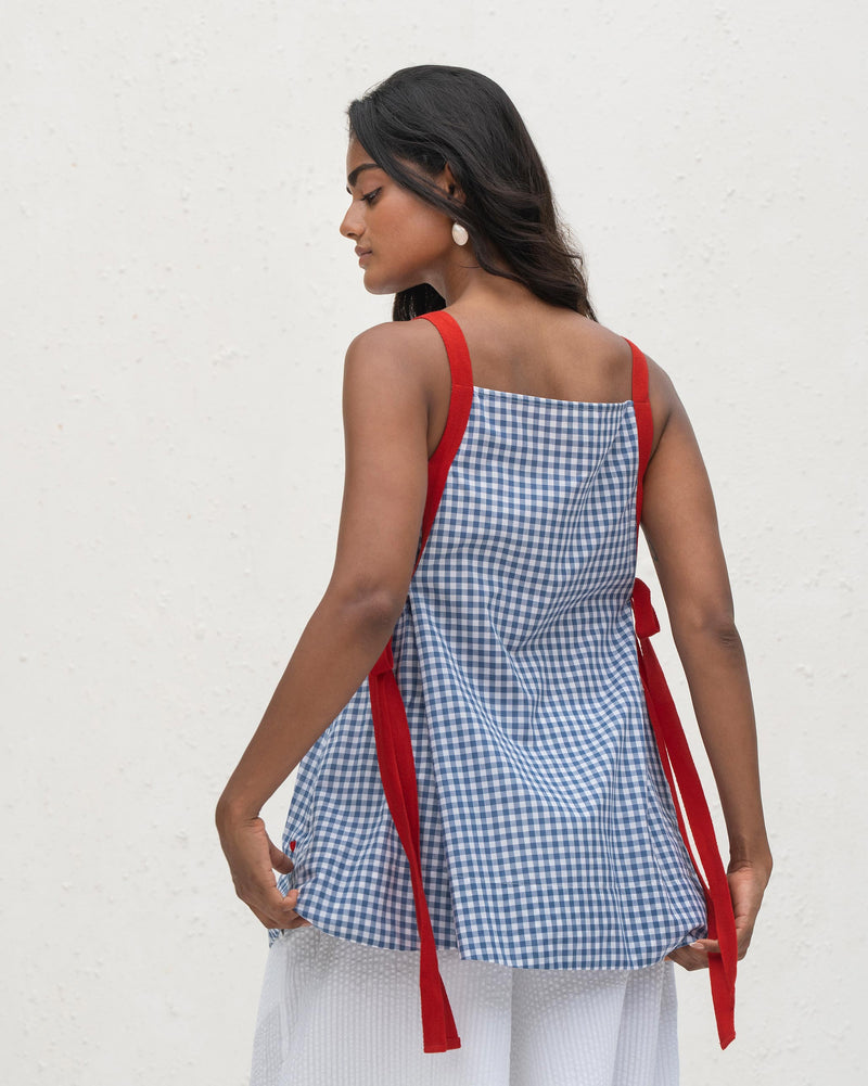 Twill Tape Strappy Top - Blue & White
