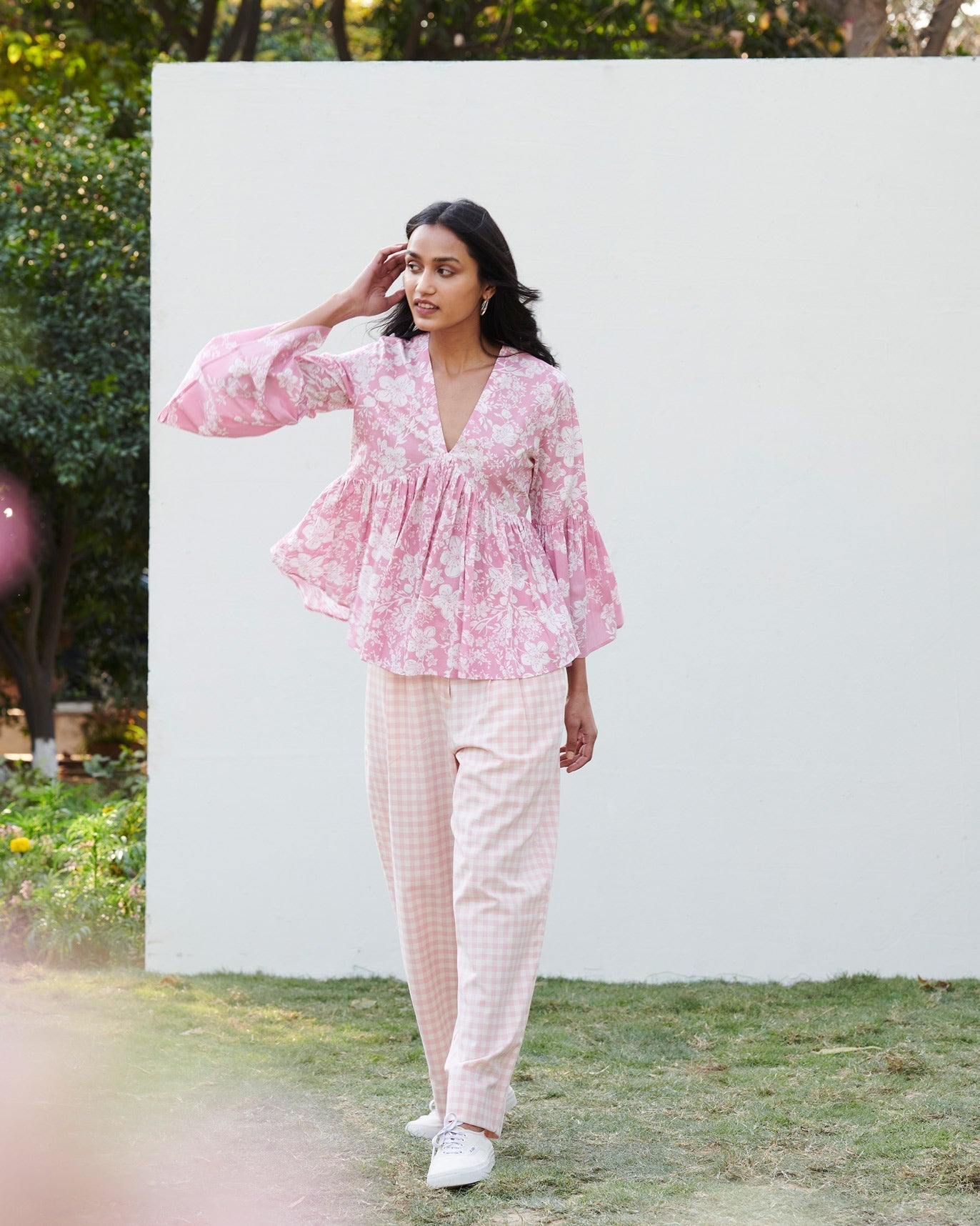 Ruffled Sleeves Top-Pink
