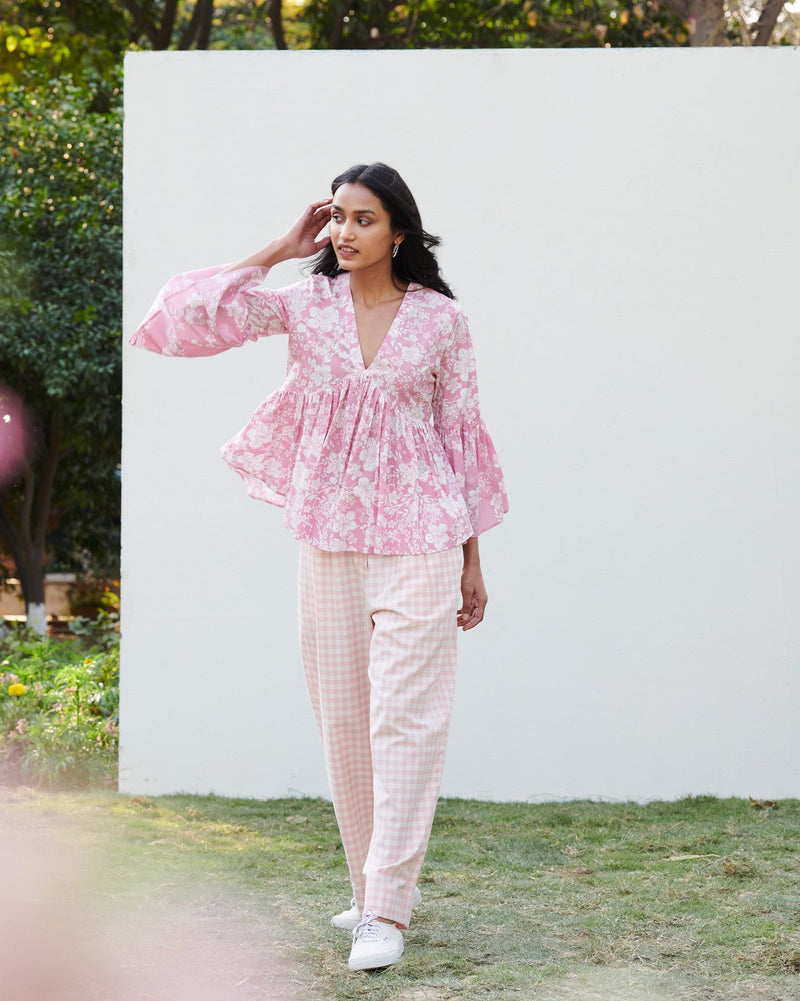 Ruffled Sleeves Top-Pink