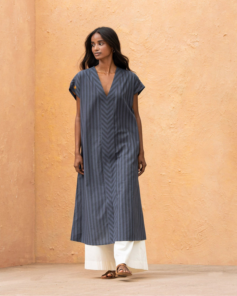 V-Neck Kaftan - Grey & Charcoal