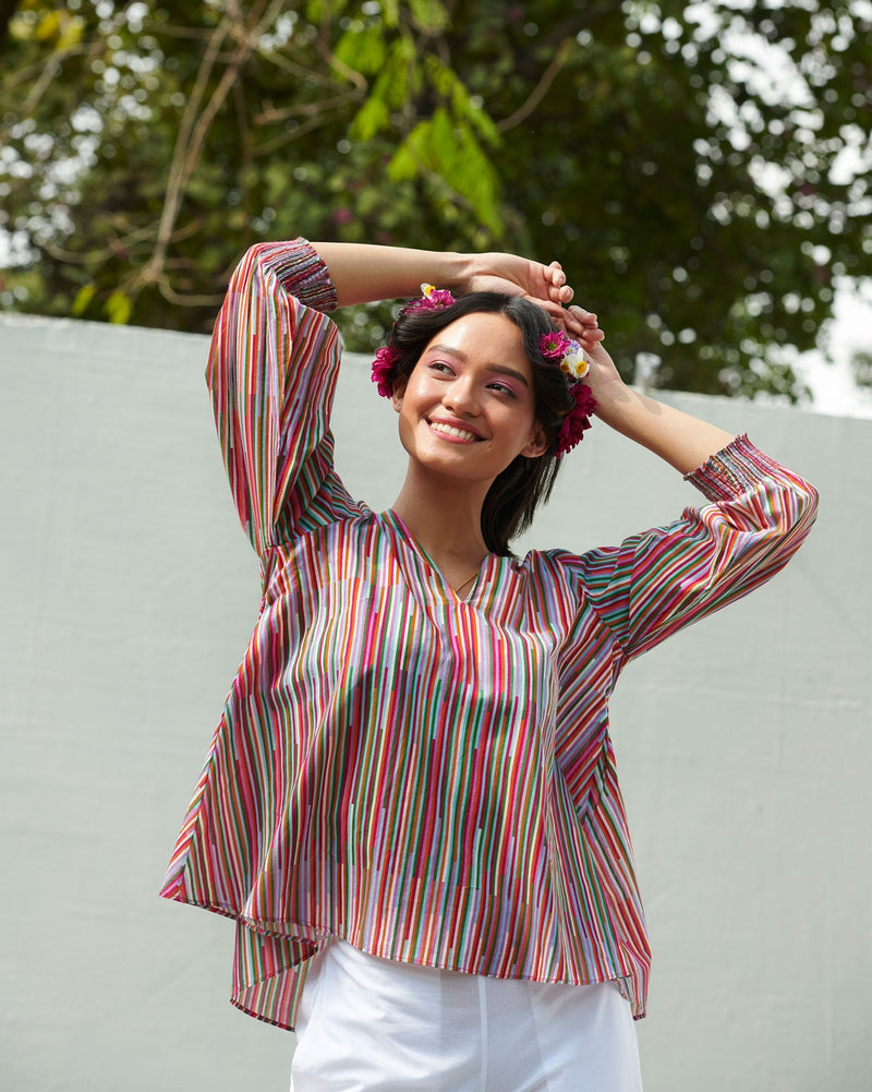 Smocked Sleeve Top - Multi Color