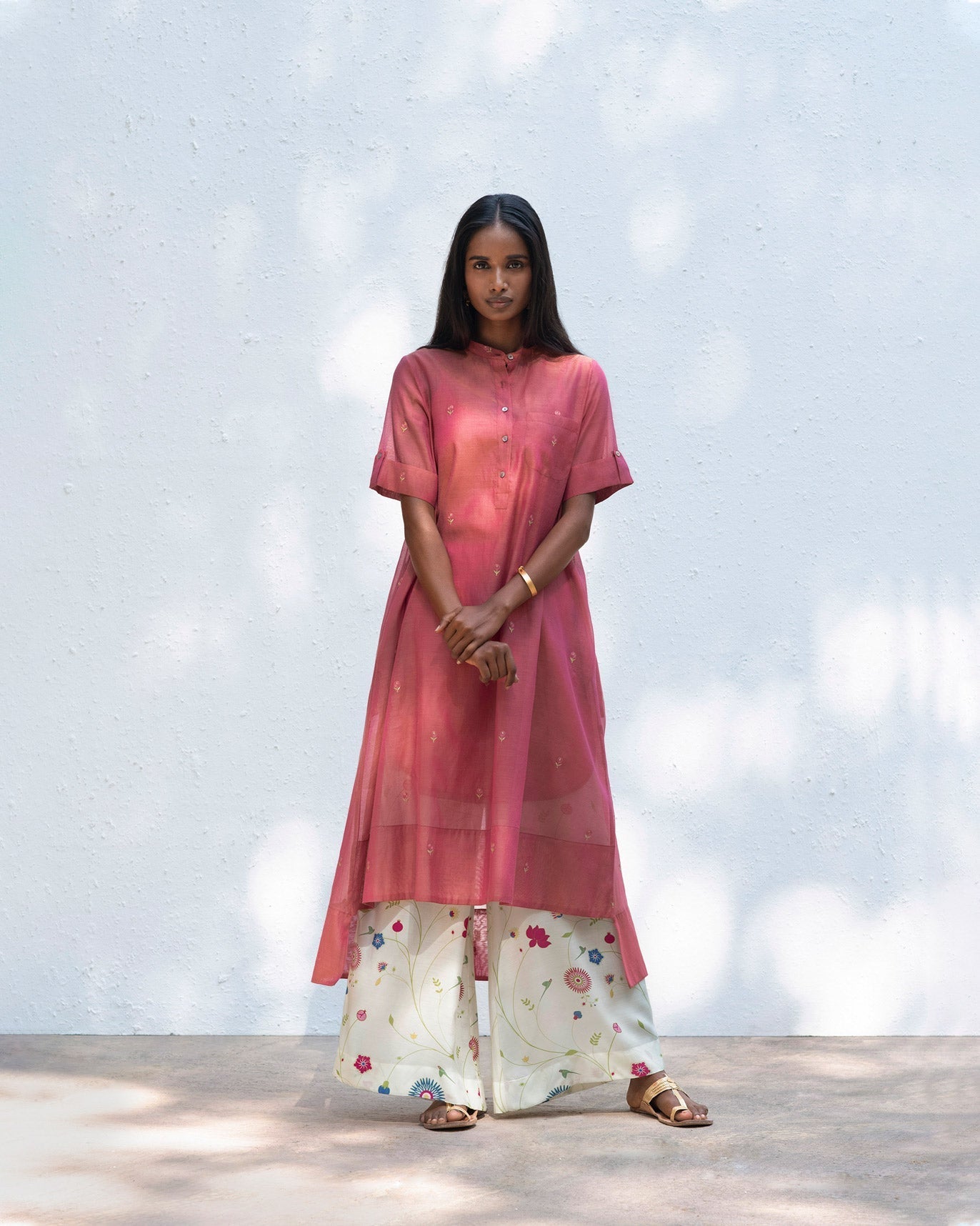 Round Hem Kurta with Slip - Red