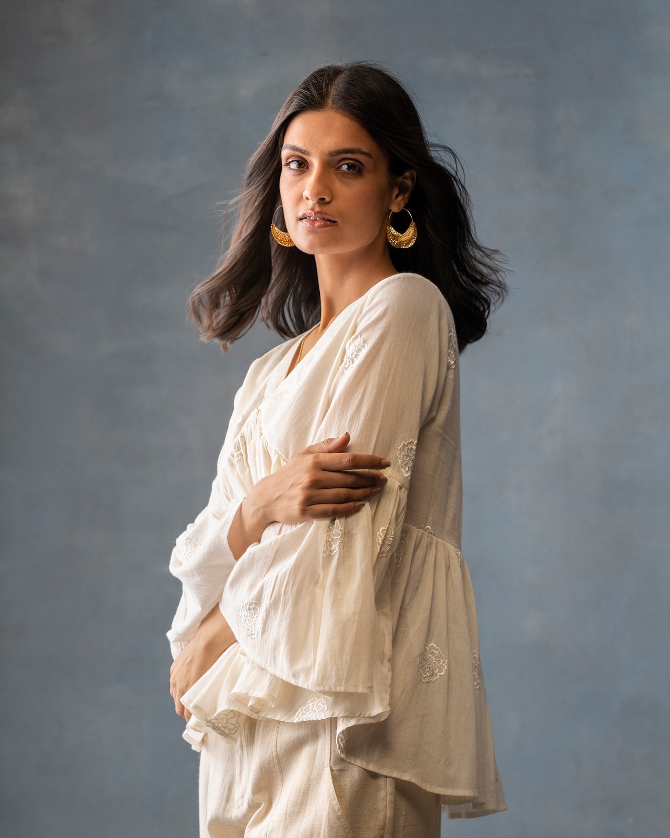 Ruffled Sleeve Top - Ivory