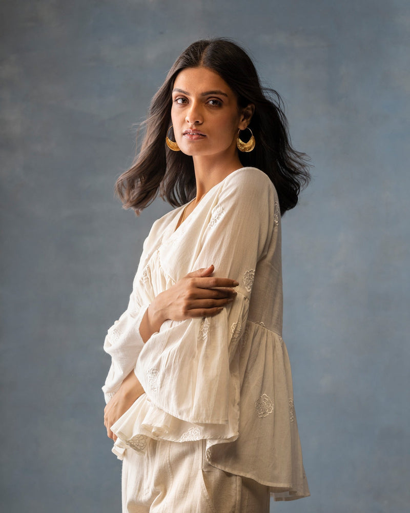 Ruffled Sleeve Top - Ivory