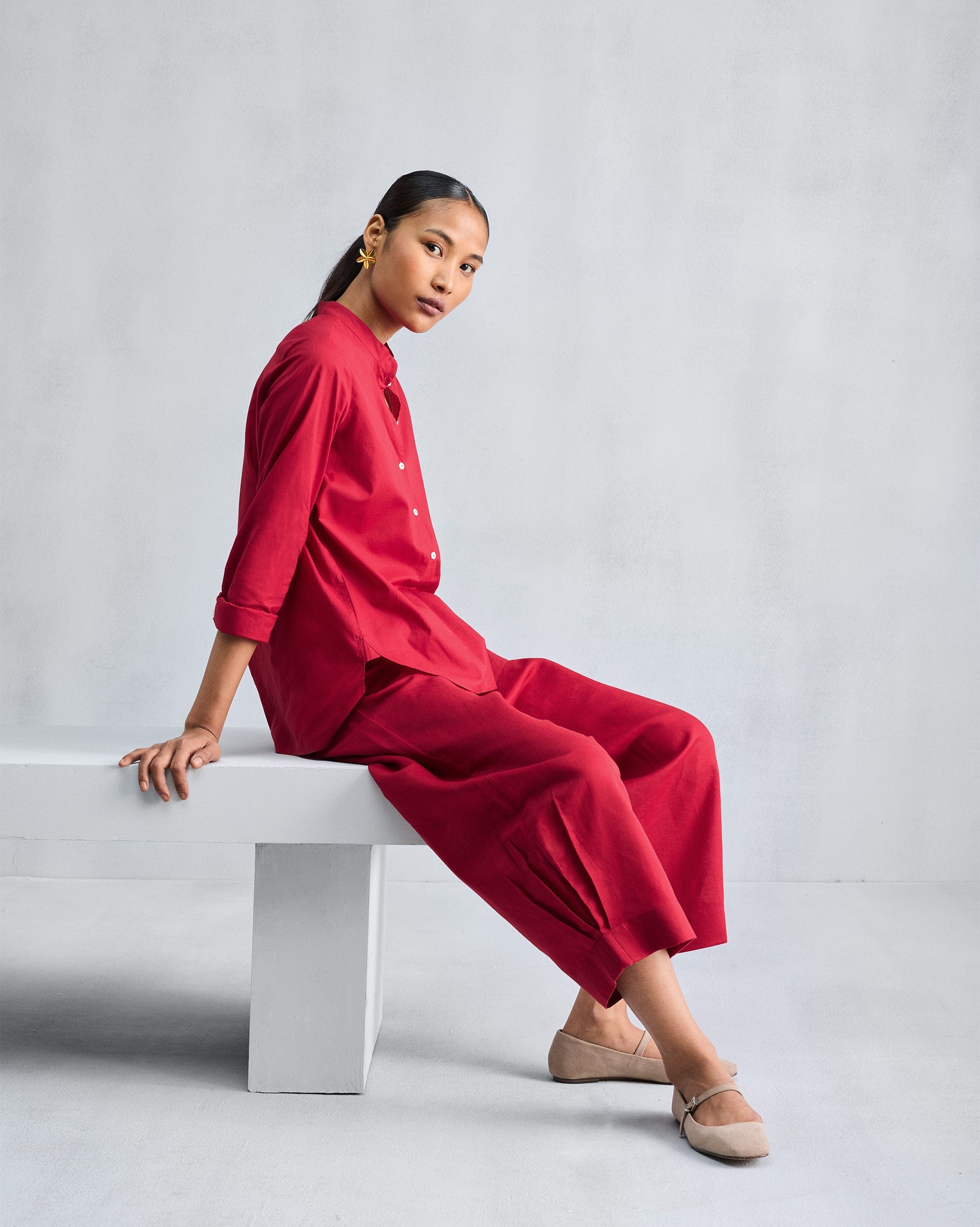 Mandarin Collar Top - Red