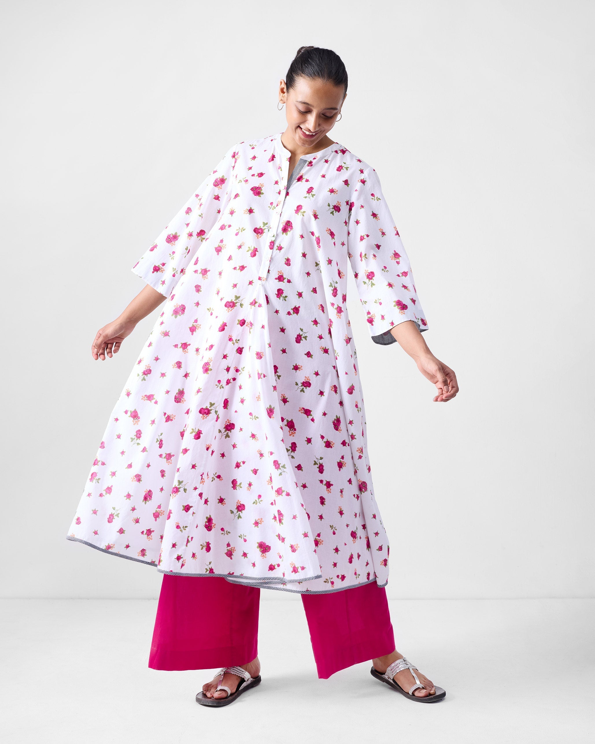 Arina Kurta - White & Fuchsia Print