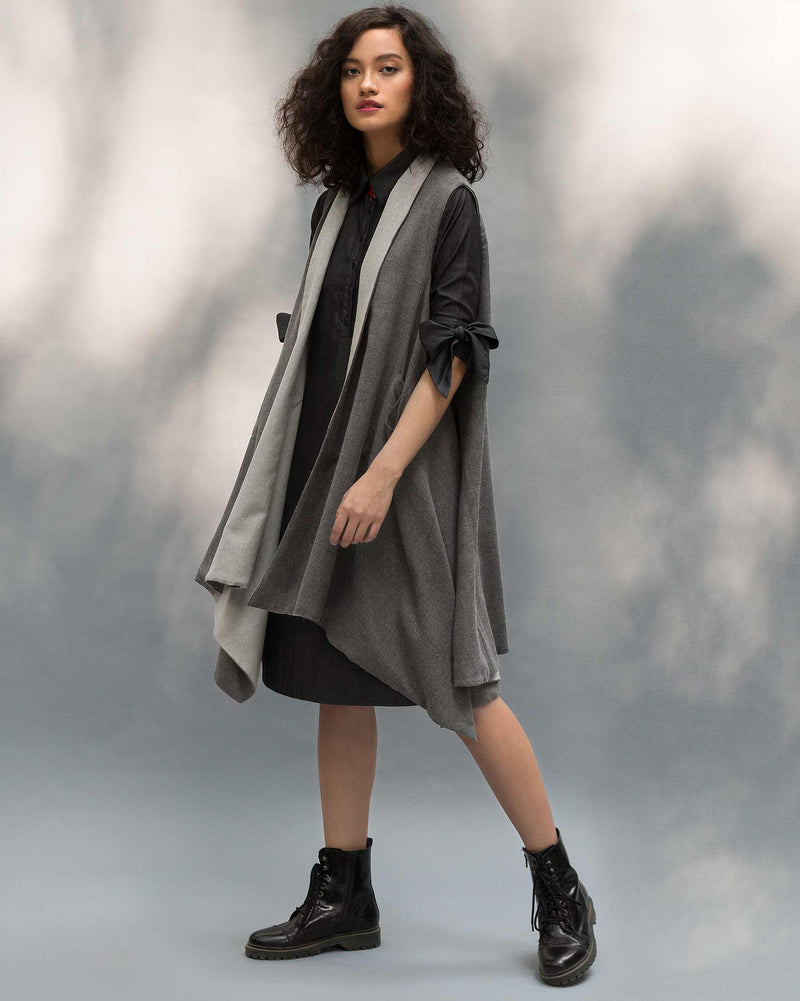 Bow Tie Shift Dress - Charcoal