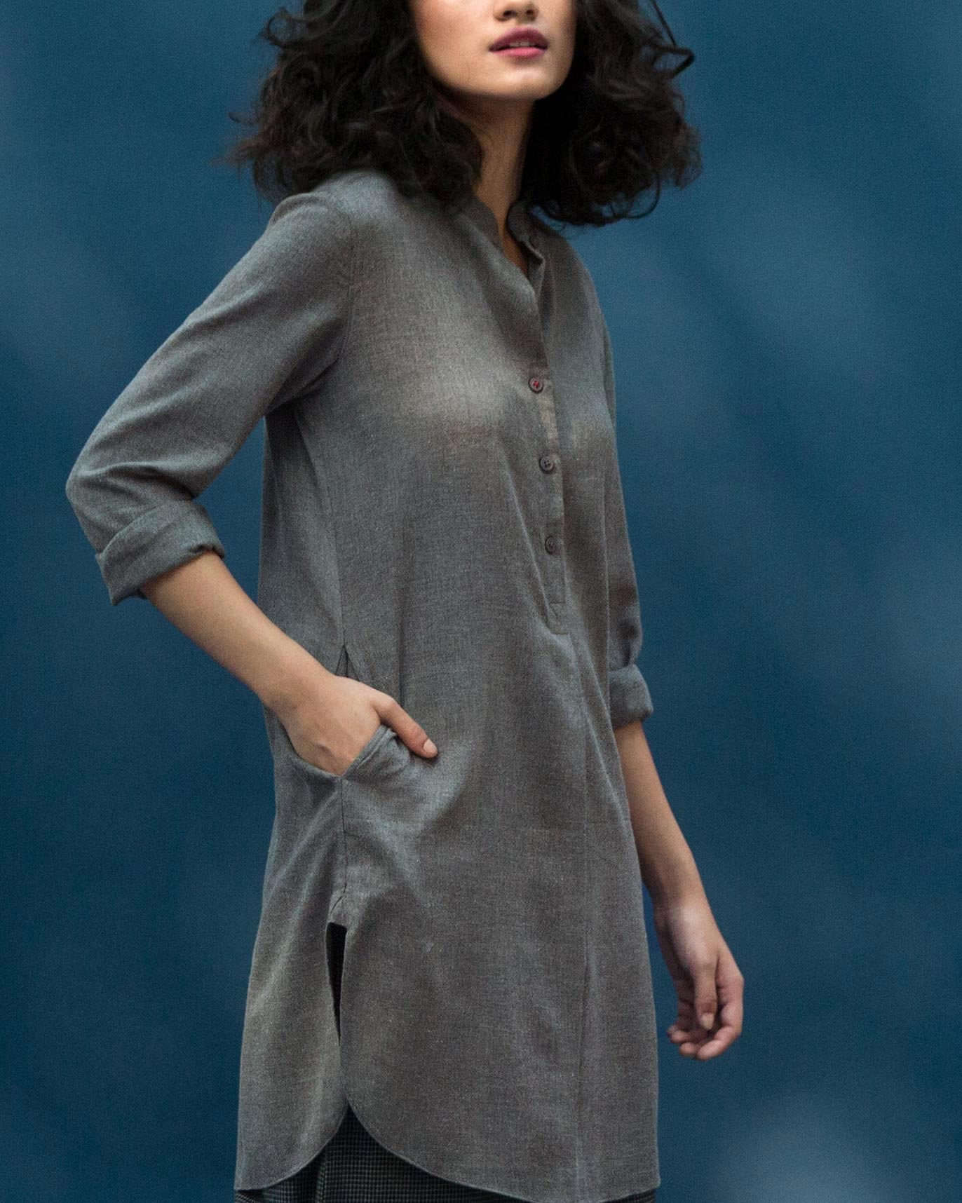 Classic Mid Length Kurta - Charcoal