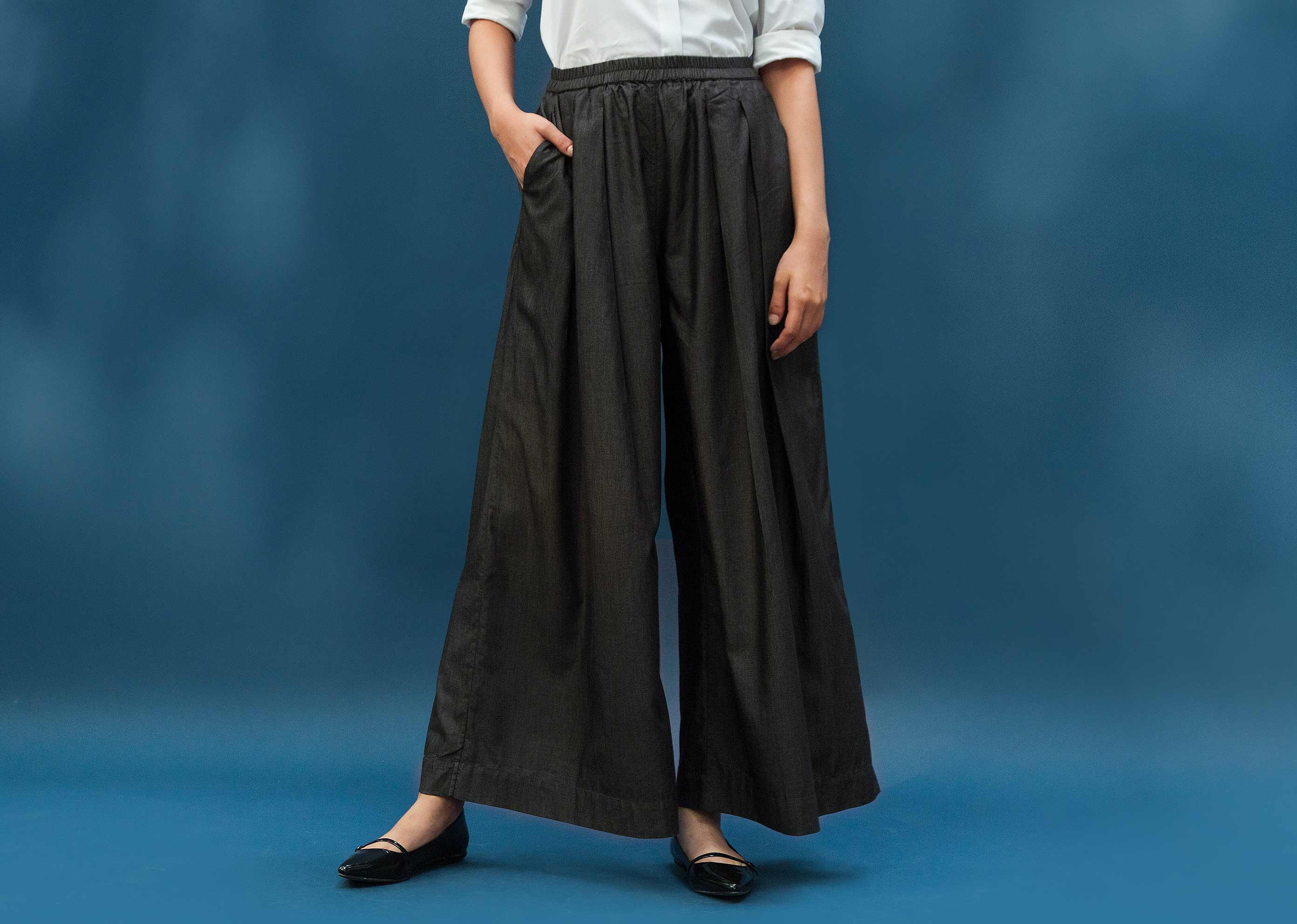 Deep Pleat Front Bottom - Charcoal