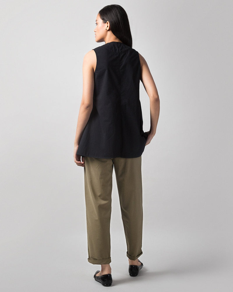 Pleated Narrow Pants - Olive