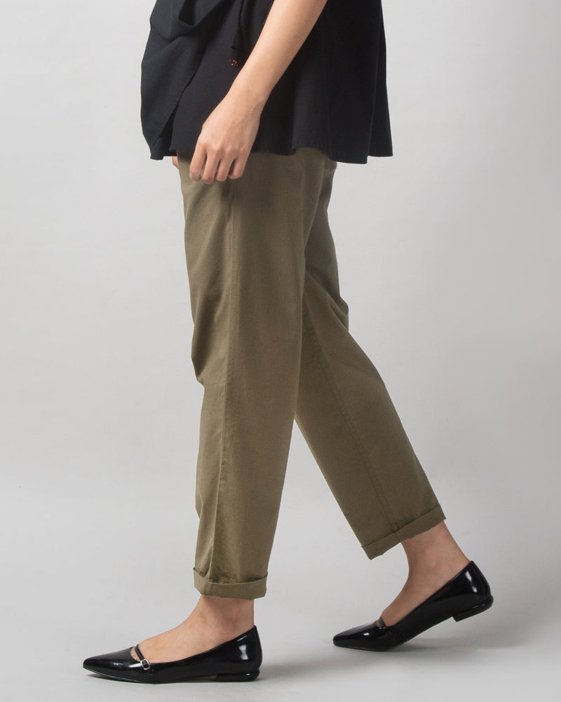 Pleated Narrow Pants - Olive