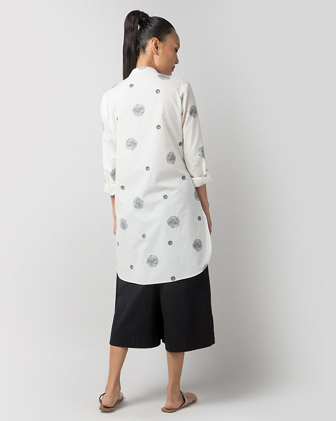 Classic Mid-Length Kurta - Ivory & Black