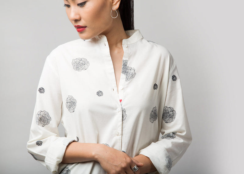 Classic Mid-Length Kurta - Ivory & Black