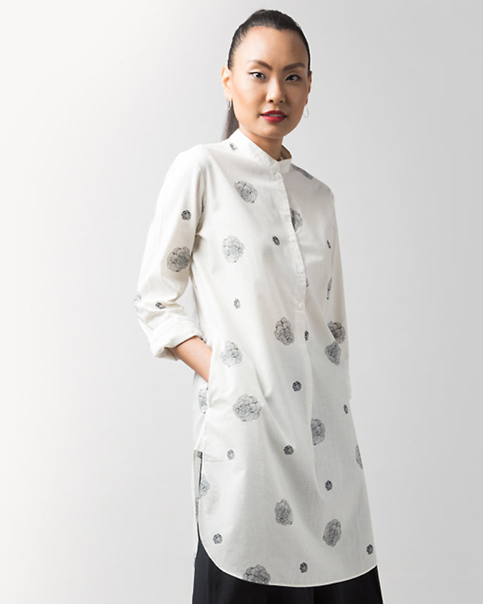 Classic Mid-Length Kurta - Ivory & Black