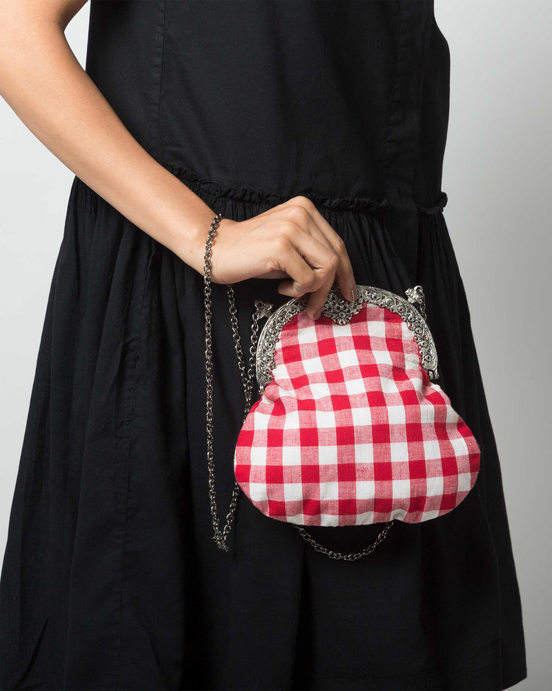 Gingham Red Clutch